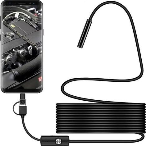 5M,Caméra d'inspection endoscopique, 2 en 1 USB de type C, 6 lumières LED réglables, étanchéité IP67 pour voiture, évier, canalisation, endoscope