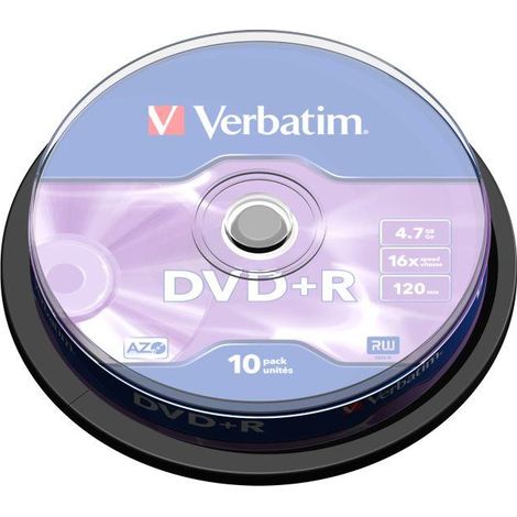 DVD+R Verbatim 16x 4,7 GB (Cake 10) PLATA MATE (1/3)