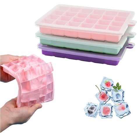 Eiswürfelform, 3er-Set Silikon-Eiswürfelformen, leicht zu entformen, BPA-frei, geeignet für Alkohol/Kaffee/Getränke (rosa, hellblau, lila) (1/4)