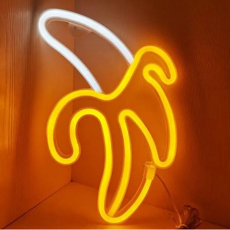 Banane Enseignes Au Néon, Jaune Blanc Banane Néons Fruits Panneau Lumineux LED Veilleuse Néon Enseignes Au Néon pour Mur Chambre Enfants Restaurant