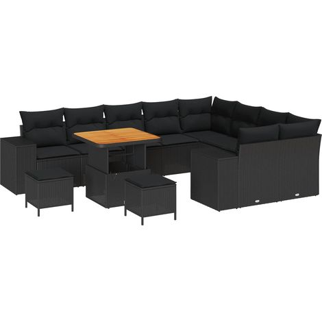 Garden Sofa Set with Cushion with Storage 12 pcs Black vidaXL