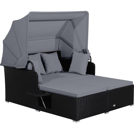 Outdoor Hand-Woven PE Wicker Daybed Patio Loveseat Sofa Set-Grey (1/5)