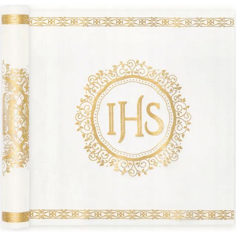 Organza-Tischläufer Gold IHS Erstkommunion 30 cm 5 m (1/4)