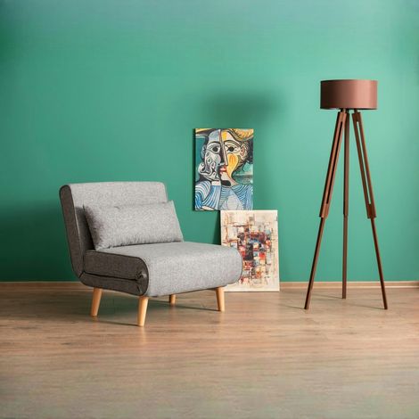 Fauteuil convertible gris clair chiné, couchage 180 cm COPALA (1/5)