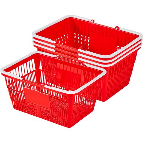 Paniers de courses lot 4, 21 L plastique PE empilable, poignées, maille dense, 9,07 kg, pour épicerie, rouge (1/5)