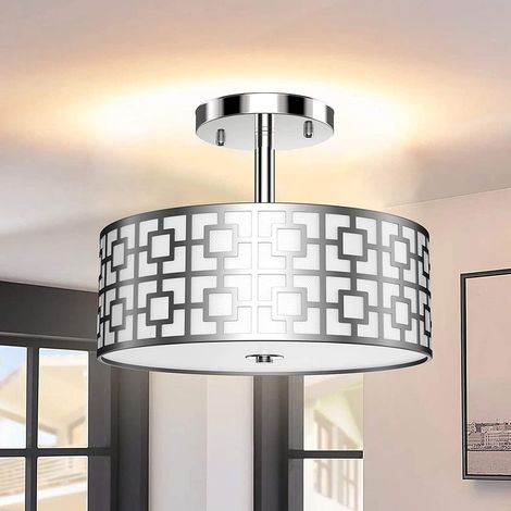 Lampe Plafonnier Chambre Classique, Lustre Plafond Cuisine Moderne, Design Métal Argent pour Salon et Salle à manger - SANS Ampoules E27 3 (1/5)