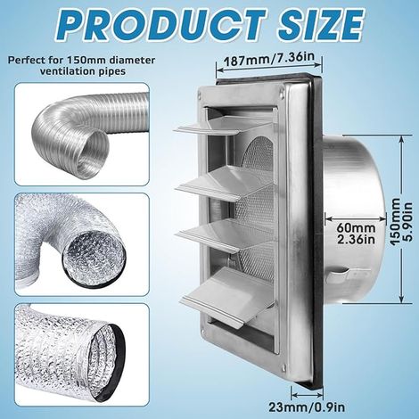 Stainless Steel Air Vent Grille 150mm Square Ventilation Grille (1/4)