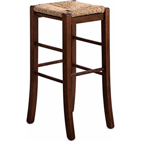 Sgabello da bar in Legno Noce Scuro h 67 cm con seduta in Paglia e gambe curve (1/5)
