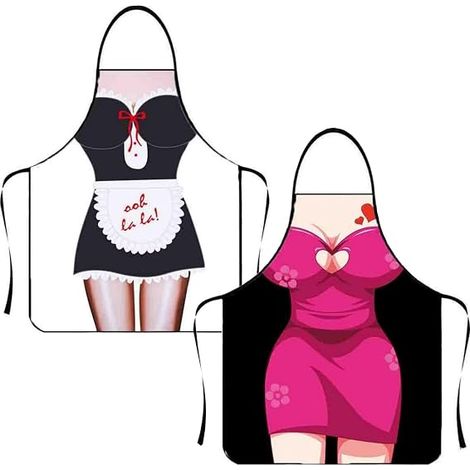 Conjunto de dos piezas, delantales unisex divertidos, delantales para barbacoa, regalos originales para fiestas navideñas para parejas: estilo sirvienta + estilo dama. (1/5)