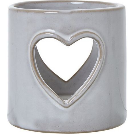 Heart Cut-Out Tealight Holder - Ceramic - L8 x W8 x H8 cm - White