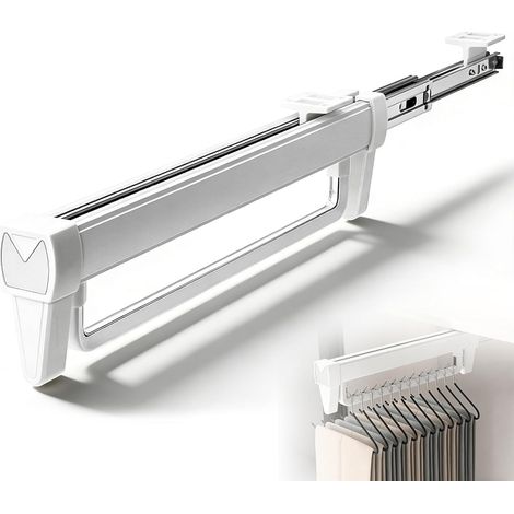 Tringle à vêtements extensible pour armoire - Tringle télescopique avec amortissement - Pour pantalons - Blanc (1/5)