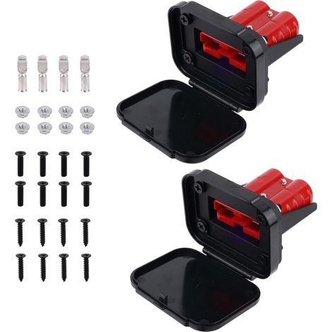 2pcs Connecteurs Rapides 50A avec Support et Capuchon, Calibre 12-6 AWG Déconnexion Rapide de Batterie 12V-36V Prise SB50 Étanche pour Voiture Camping-Car Treuil de Bateau Remorque (Rouge) (1/5)