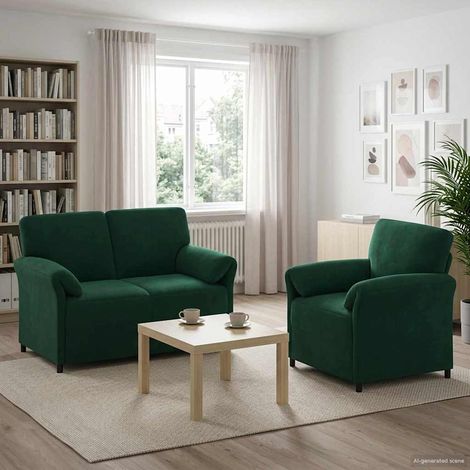 vidaXL Juego de Sofá 2 uds. Verde oscuro Terciopelo (1/5)