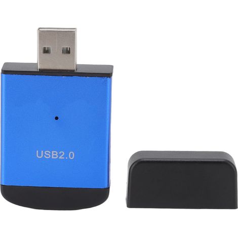 Lecteur de carte USB 2.0 en alliage d'aluminium, 480 Mbps, multifonction, plug-and-play, détection automatique, bleu (1/5)