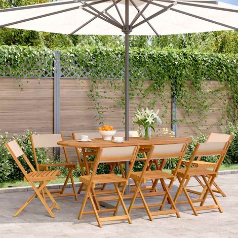 vidaXL Sillas plegables, 8 unidades, tela beige y madera maciza. (1/5)