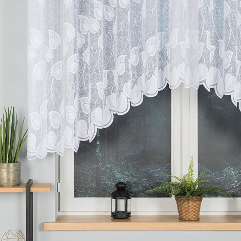 NORA - Rideau jacquard prêt à poser avec découpe en bas - 300x130 cm - blanc (1/3)