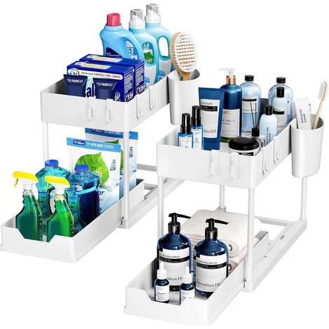 Unter Waschbecken Regal 2 Etagen Küche Arbeitsplatte Organizer Schwarz (1/5)
