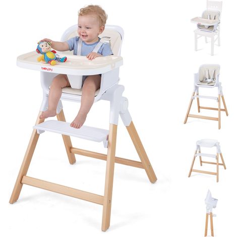 COSTWAY Seggiolone Pappa Pieghevole 4 in 1 con Cuscino di Seduta (Beige) (1/5)