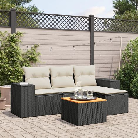 Set de muebles de jardín 5 pzas y cojines ratán sintético negro vidaXL (1/3)