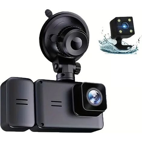 Telecamera da cruscotto DVR per auto con 3 obiettivi anteriori e posteriori, risoluzione 1080P, schermo da 2 pollici, supporta funzioni come telecamera da cruscotto, monitoraggio del parcheggio, blocc (1/5)