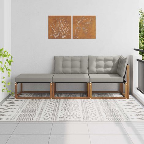 vidaXL  Sectional Sofa Units  3 Piece Natural and Light Grey