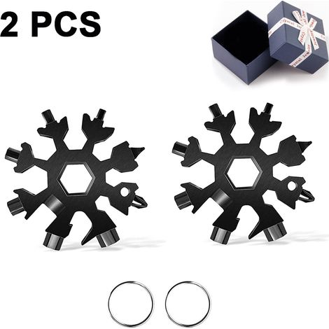 Outil multifonction flocon de neige, tournevis de snowboard compact, outil multifonction flocon de neige pour ouvre-bouteille/camping/porte-clés - noir (1/4)