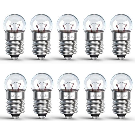 Pack of 10 Mini Bulbs E10 DC 3.5 V 0.3 A, Warm White 3000 K, E10 Small Screw Base, Miniature Light Bulbs for Torch, Electrical Experiments, Nativity Scene, Warning Light (1/5)