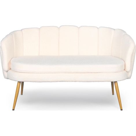 Canapé 2 places arrondi Brenda Tissu bouclette Beige
