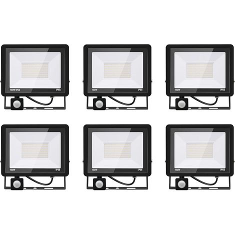 6PACK - Projecteur LED détecteur de mouvement 100W,10000LM Projecteur LED Exterieur Avec Detecteur Blanc Chaud(3000K) Imperméable IP66 Projecteur LED exterieur de sécurité pour, garage, couloir (1/5)