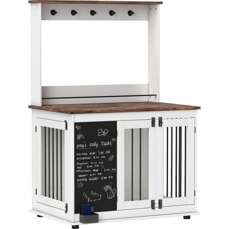 Hundebox mit Aufbewahrungsregal für Spielzeug. Haken für Leinen. Schreibtafel. Radiergummi. für große Hunde. Weiß (1/4)