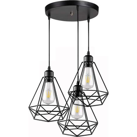 COMELY Vintage Industrial Pendant Lights Metal Geometric Cage Style Pendant Lamp E27 Vintage Pendant Lamp - Black (1/5)