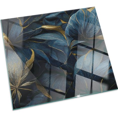 Base décorative Plaque en verre trempé de sol avec impression moderne sous cheminée Feuilles élégantes en relief Carrée 60x60 cm (1/5)