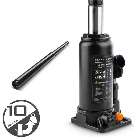 STAHLWERK Cric hydraulique 10 t de capacité de charge - cric à poinçon avec plage de levage de 200 à 405 mm, cric compact pour voiture, cric hydraulique pour voiture, cric à bouteille pour atelier et (1/5)