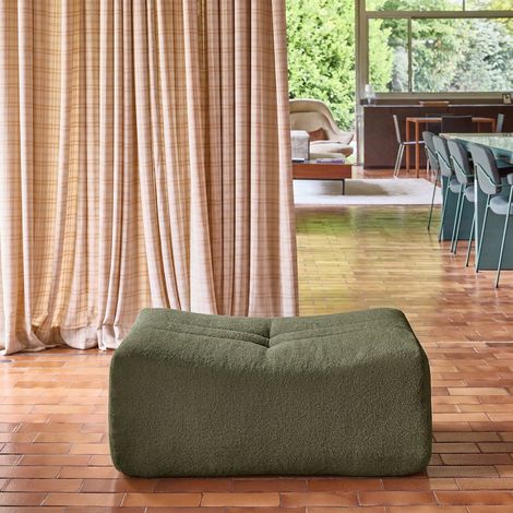 Pouf. repose-pieds pour chauffeuse Sokol bouclette texturée kaki - Sokol (1/4)