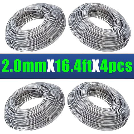 Lot de 4 fils de coupe en nylon, 5 mètres (16,4 pieds), diamètre 2 mm, corde de tondeuse durable, accessoire pour tondeuse. (1/4)