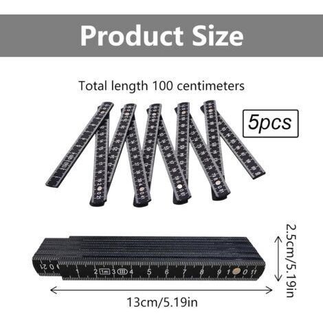 NALOOKAMIC Lot de 5 r��gles pliables en plastique, 1 m de long, incassables, noires, id��ales pour le bricolage, la maison, les loisirs et l'atelier.