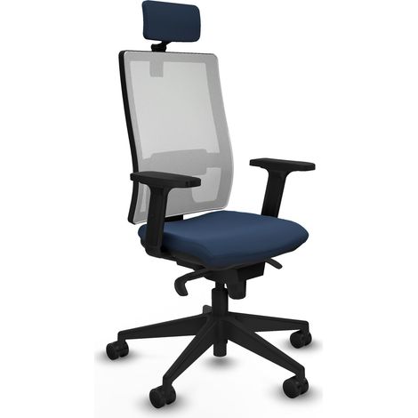 Synchro Ottomane weißes Netz navy blau Kunstleder Arme 2D Pyramide Basis 2D Kopfstütze 65mm Nylon Räder
