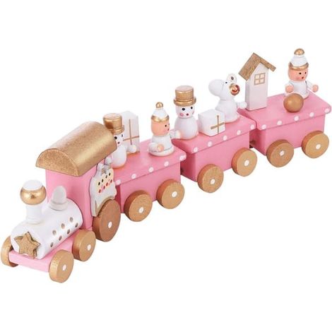 Rails de train en bois de Noël, mini-train Winterland, décoration rose pour les fêtes de Noël, à placer sous le sapin. (1/5)
