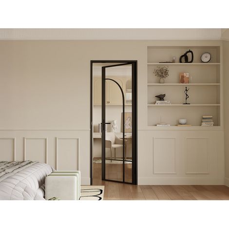 Blocco porta reversibile stile officina Alluminio e vetro temperato H204 x L73 cm Nero - CLOSIDA (1/4)