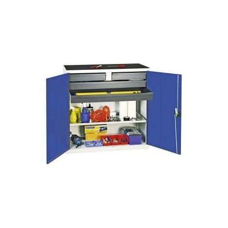 Armadio attrezzi e materiali Stumpf serie 3000 grigio chiaro / blu genziana + 2 cassetti 100 mm + 2 cassetti 100 mm continui + 1 ripiano estraibile - 3007474