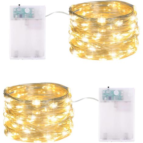Battery Operated Fairy Lights, 3M 30 LED Micro LED Fairy Lights with Timer Waterproof Silver Wire for Christmas, Party, Wedding, Balcony, Indoor and Outdoor, Warm White, Pack of 2 (1/5)
