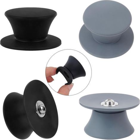 Lot de 4 poignées de couvercle de casserole - Boutons de rechange - En silicone - Pour couvercle en verre avec trou (1/4)