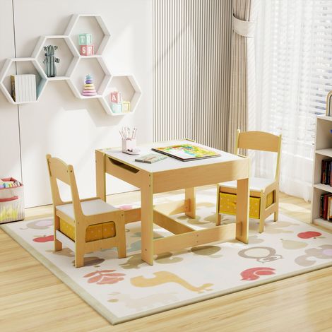 Table Enfant Tableau Amovible à 2 Faces et 2 Boîtes avec Chaise Bureau Enfant avec Rangement Taille Compacte pour Chambre Enfant École Jaune (1/2)