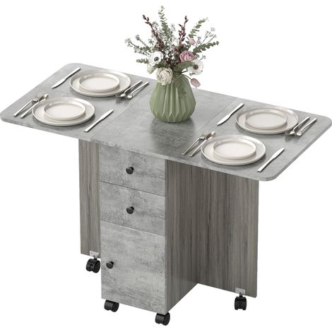 HOMCOM Tavolo da Pranzo Pieghevole con 2 Cassetti e Armadietto Grigio Legno