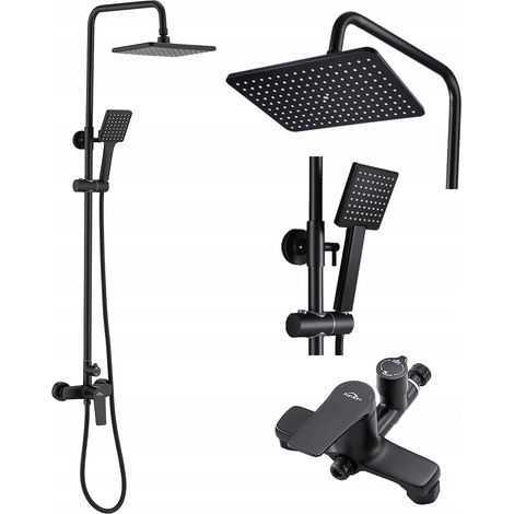 Auralum Schwarz Regendusche Duschset Duschsystem Ohne Thermostat Regenduschset Duschsäule set Höhenverstellbare Duschsäule 2 Funktion des Wasserauslasses (1/7)