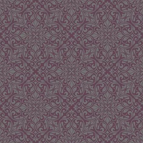 Floral Damask Wallpaper Purple Silver Grey Glitter Effect Vinyl 10m Roll (1/4)