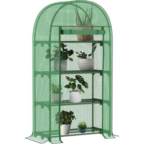 Serre de jardin serre de balcon résistante aux UV porte enroulable 4 étagères couverture en PE 80 x 49 x 160 cm vert (1/5)
