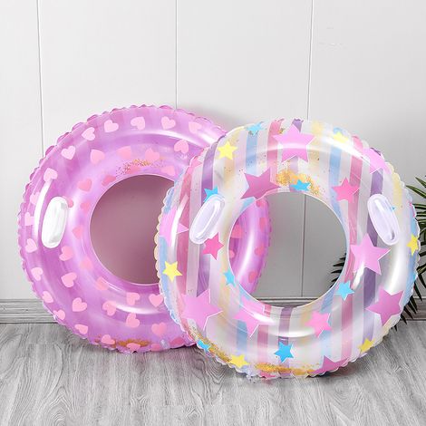 Bouée gonflable, bouée de natation gonflable adulte, bouée de natation à paillettes, bouée de natation flottante, bouée de natation ronde coeur violet durable 1 pièce, rose, diamètre 90cm (1/2)
