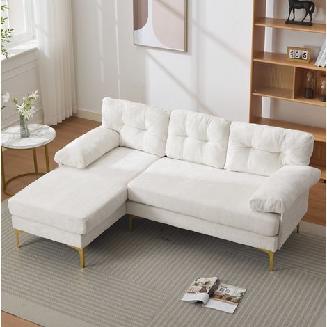 Divano angolare 187.5x130x79 cm, penisola reversibile, 3 posti, braccioli imbottiti, legno, beige (1/5)