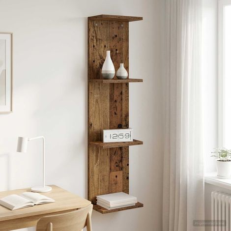 Étagère murale en bois d’ingénierie, effet bois ancien, 25 x 15 x 100 cm - PANGIVO (1/5)